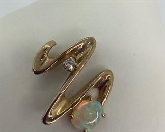 Opal and Diamond 14k Gold Pendant