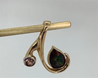 Black Opal and Pink Topaz 14k Pendant
