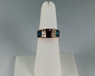 Opal, Diamond, and Tourmaline 14k Ring