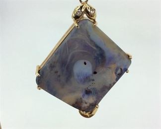 Beautiful Opal Square, Diamond 14k Gold Pendant