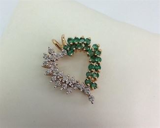 Emerald and Diamond Heart 14k Pendant