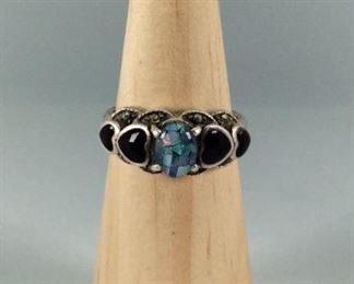 Mosaic multi-gemstone Silver Ring