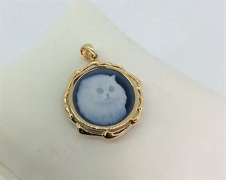 Cat Cameo Carved 14k Pendant