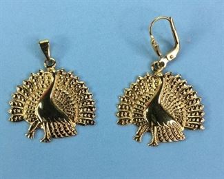 Golden Peacock Pendant and Earring