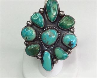 Turquoise Silver Cluster Ring