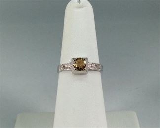 Citrine and Diamond Sterling Ring