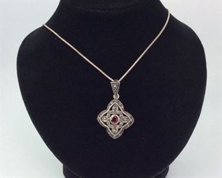 Marcasite Garnet Silver Necklace