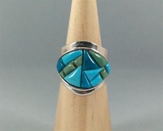 Blue and Green Turquoise Sterling Ring