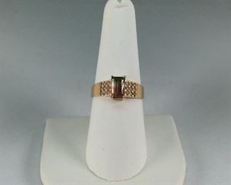 Watermelon Tourmaline and Diamond 14k Ring