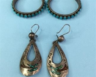 Turquoise Silver Earrings (2) pairs