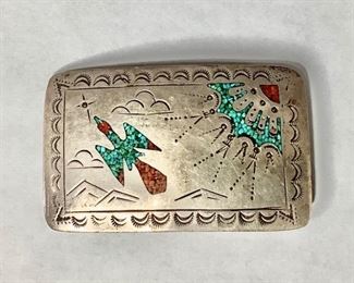 Turquoise and Coral Silver Buckle