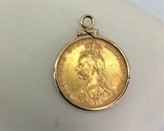 1889 M Gold Sovereign Coin Pendant