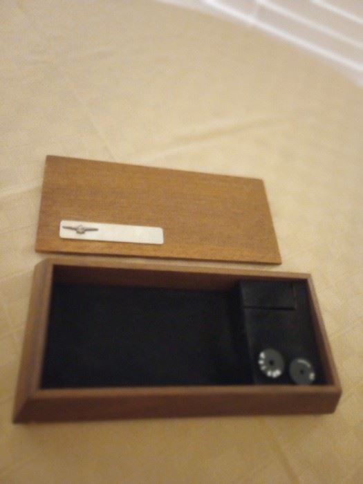 Vintage wooden trinket/jewelry box with transistor radio inside that works.  Top has Thunderbird logo on it.