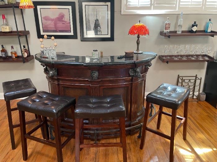 Thomasville Mahogany "TROPHY BAR" with bronze animal heads. A statement piece! 
