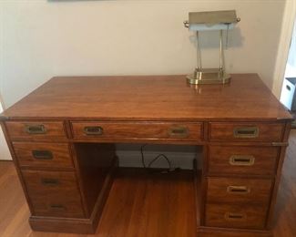 Solid Oak desk with brass hardware
