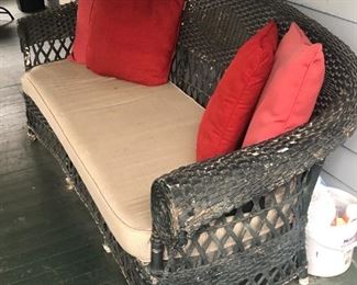 Vintage Wicker Sofa with Cushions (over 75 yrs old)