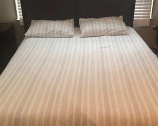 Queen Bed with Fabric Inset, Queen Size Mattress and Box Spring