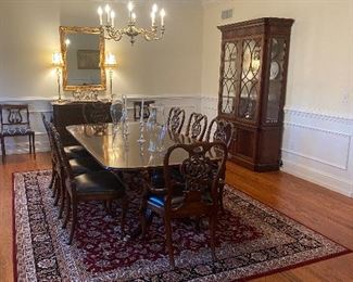 Theo Alexander Large banded mahogany table with eight chairs