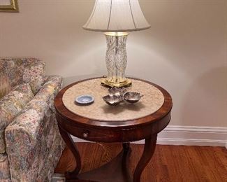 Pair of quality marble top round end tables
