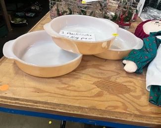 2 peach luster fire king dishes  