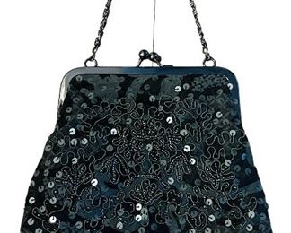 Vtg Black, Teal and Pink Beaded Bag w Beaded Fringe per una