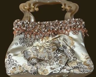 Ipa Nema Fabulous Bag w maybe Bakelite Ornate Handles and Beaded Accent Hanoi Made