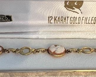 12K GF Genuine Hand Carved Cameo Bracelet in Orig Box