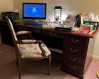 Office Desk, Chair, HP All-in-One Computer, Desk Lamp, Office Supplies