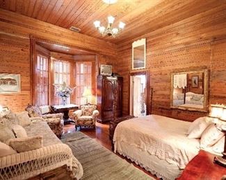 Day bed with mattresses, sheets, Pillows shams and duvet cover with skirt.  Armchairs from 1930's good solid wood. Armoire, TV