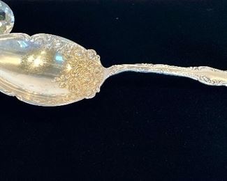 $120. Marked Sterling. Serving spoon. Initials KL engraved. 9" L