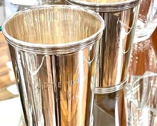 TWO SOLD . Engraved piece is avail. $200/each. Marked Sterling. Vintage Julep Cups. 