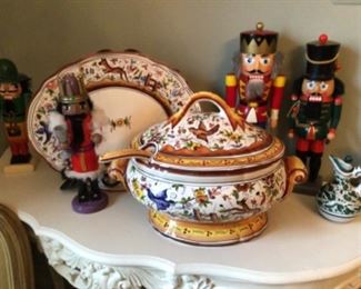 Amazing 4-piece soup terrine set with platter and ladle.  Hand-painted in Portugal.