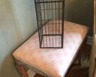 Hand painted and upholstered bench.  24”x17”x20”H