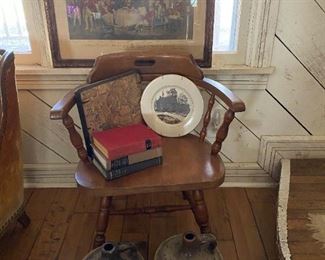 Whiskey Jugs, Chair, Clock Art