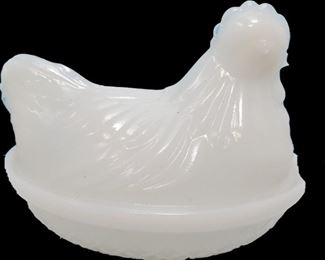 Vintage Hazel Atlas Milk Glass Hen on Nest 