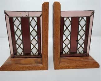 Stained Glass/Wood Bookends 