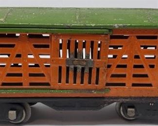 Lionel Standard Gauge PreWar No. 513 - Orange/Green Roof Cattle Car