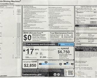 2020 BMW M5 Competition Window Sticker                                           Please text or call 7032689529 for inquiries, or visit Tysons Jewelry located at:
8373 Leesburg Pike #12, Vienna Virginia 22182
It is in excellent condition.
First Owner,
17900 Miles,
the VIN is WBSJF0C06LB449084.