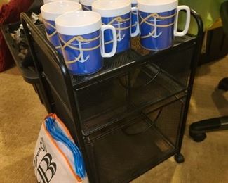 Vintage Cups On Rolling Cart