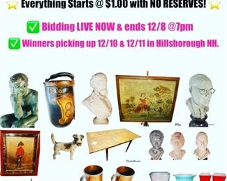 All Bidding is Through AuctionNinja.com HERE: (Click on the link)
https://www.auctionninja.com/603-estate-sales/sales/details/online-auction-of-affluent-world-traveler-and-famous-sculpture-artist-hillsborough-nh-no-shipping-pick-up-only--30.html