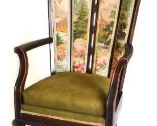 Antique Mahogany Frame 4-Panel Wing Back Claw Foot Rocker