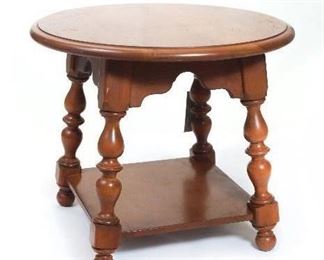 Vintage Colonial by Baumritter/ Ethan Allen  Hard Rock Maple Round Occasional Table with Square Lower Shelf and 4 Turned Legs (27.5”D x 24”H)