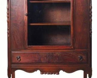 Antique William and Mary Style Single Door China Cabinet with a Single Drawer