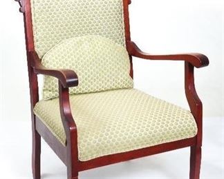 Antique Victorian Eastlake Wood Frame Arm Chair Re-Upholstered with Matching Lumbar Pillow