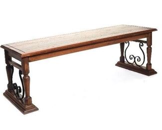 Vintage Walnut PianoBench with Metal Harp Design Decor between the legs