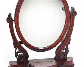 Antique Mahogany Oval Shaving Mirror Early 20th Century with attached Oval Box