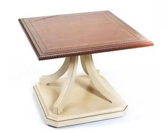 Vintage Traditional Style  Square Accent Table on Off-White Pedestal Base with 4-Splayed Legs.  (21” x 21” x 16”H)