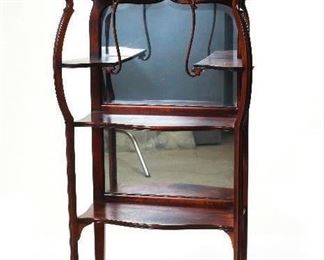 Antique Victorian  Delicate Mahogany Bevel Mirrored Back Etagere (22”W x 11”D x 55”H)