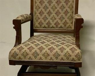 Antique Victorian Tapestry Upholstery Eastlake Platform Rocker with original Casters