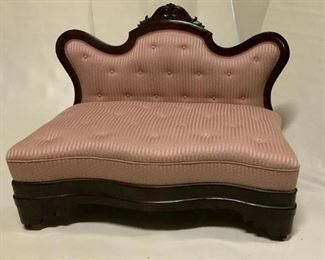 American Empire Grecian Style Boudoir Settee with Mahogany Frame Construction with Scrolled Back and Serpentine Front